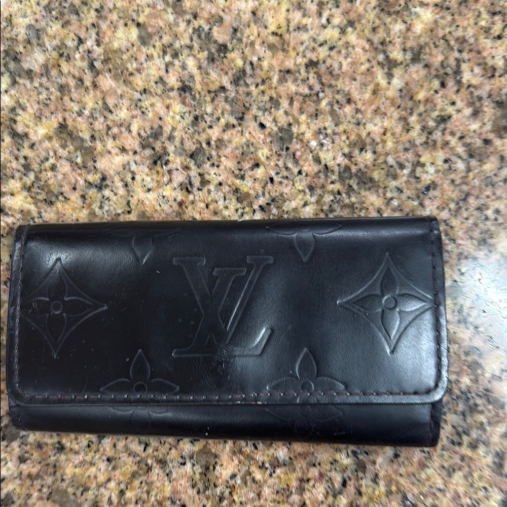 Louis Vuitton Black Key Card Holder with Embossed Design